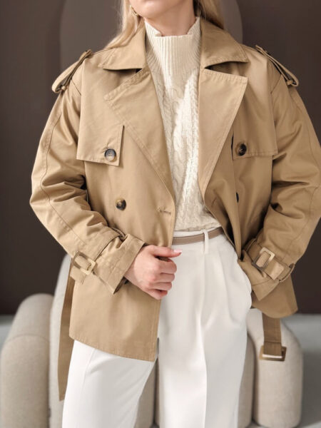 Trench midi 66% bawełna - beż - L