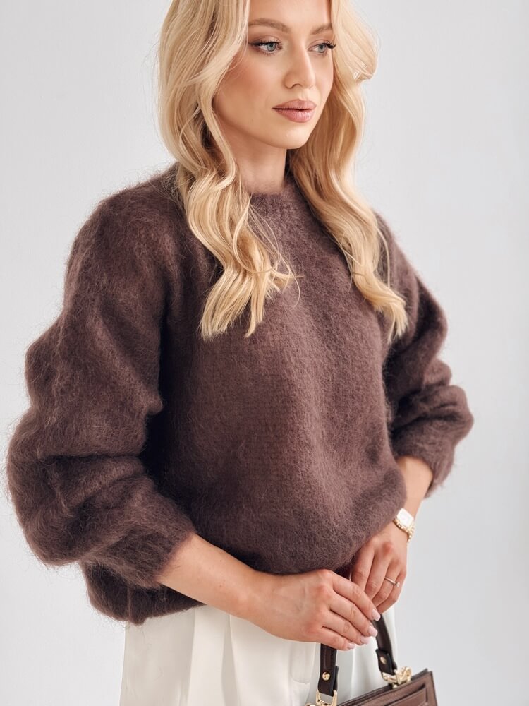 Sweter premium 80% kid moher - czekolada - obrazek 3