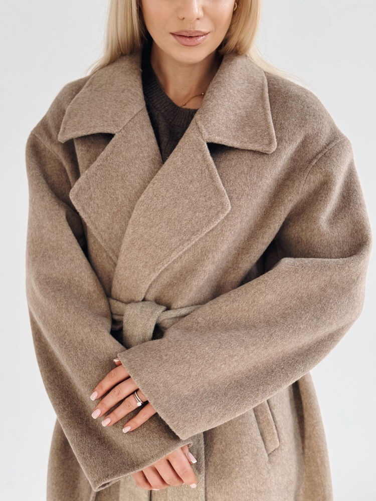 Wełniany płaszcz Carette – taupe - obrazek 14