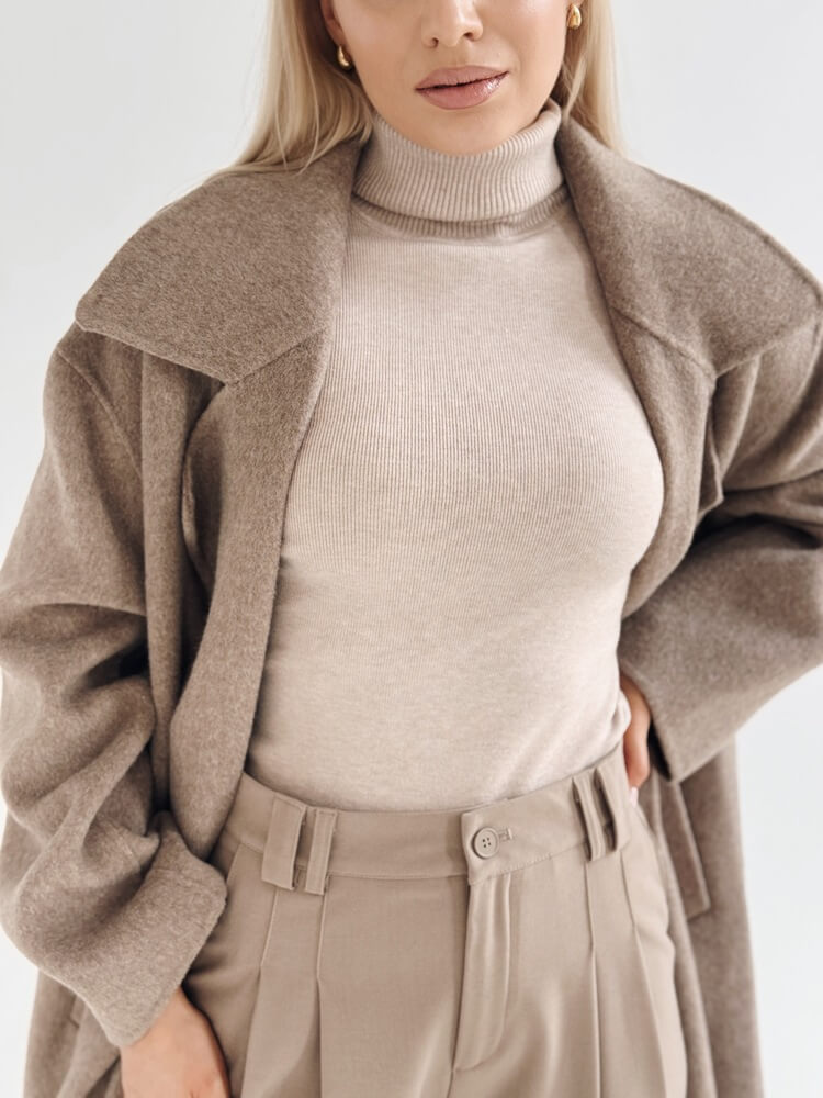 Wełniany płaszcz Carette – taupe - obrazek 13