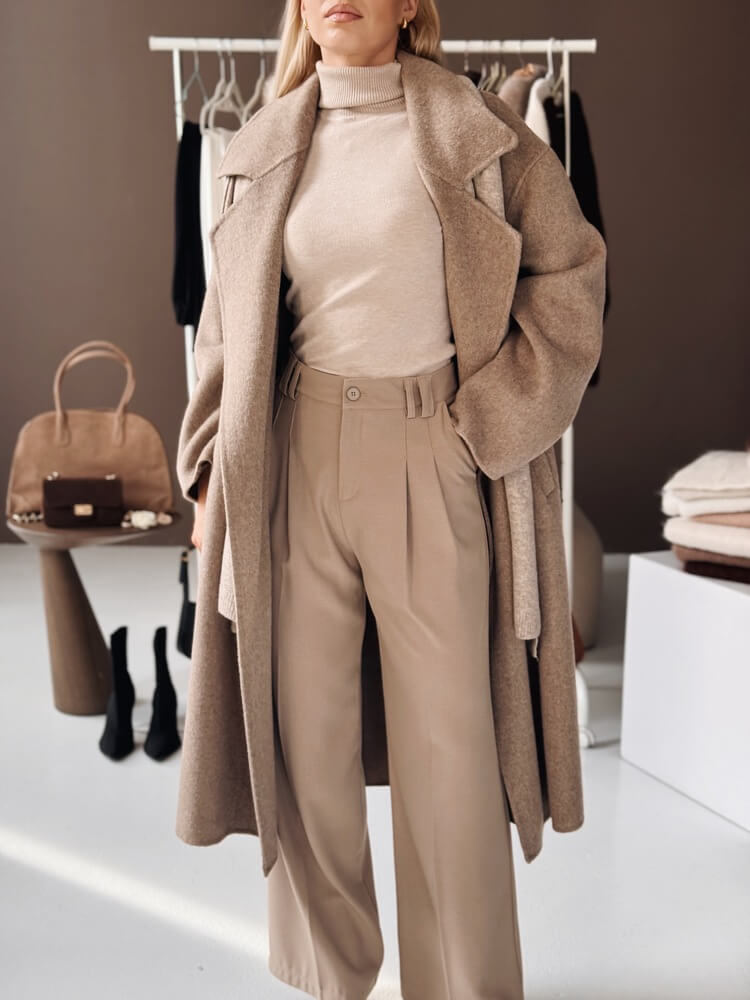 Wełniany płaszcz Carette – taupe - obrazek 11