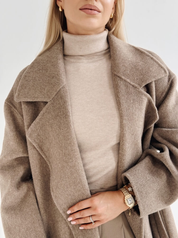 Wełniany płaszcz Carette – taupe - obrazek 7
