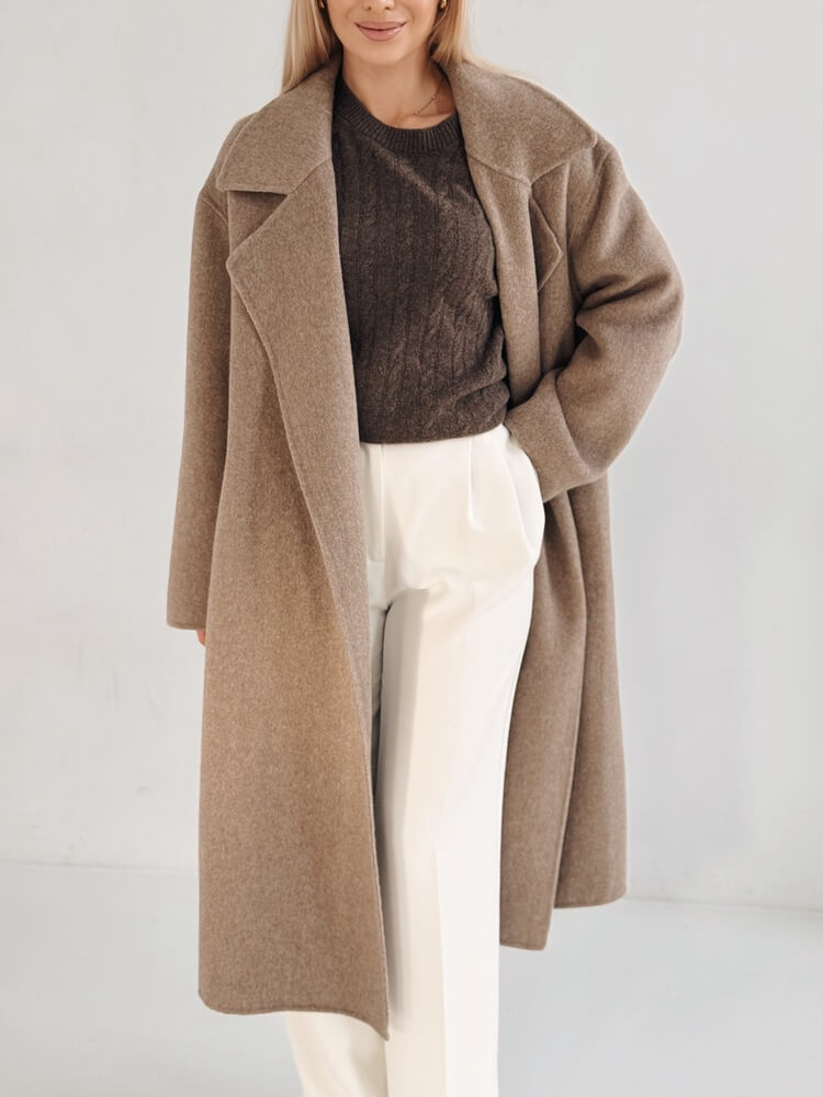 Wełniany płaszcz Carette – taupe - obrazek 5