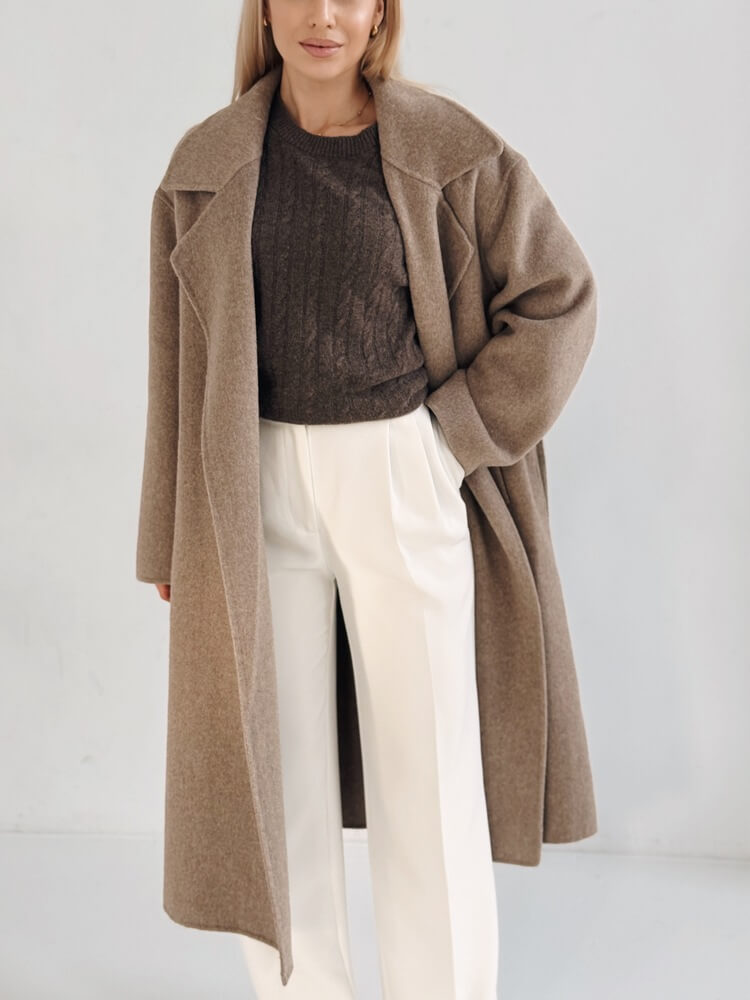 Wełniany płaszcz Carette – taupe - obrazek 21