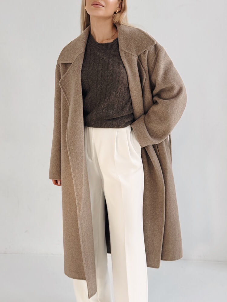 Wełniany płaszcz Carette – taupe - obrazek 20