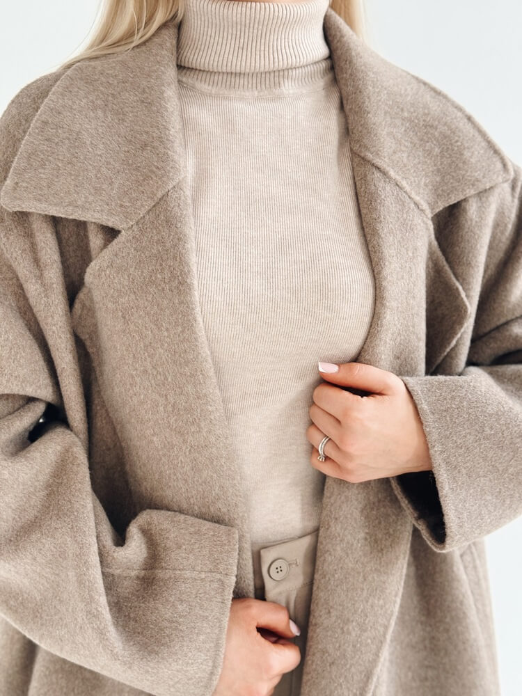 Wełniany płaszcz Carette – taupe - obrazek 18