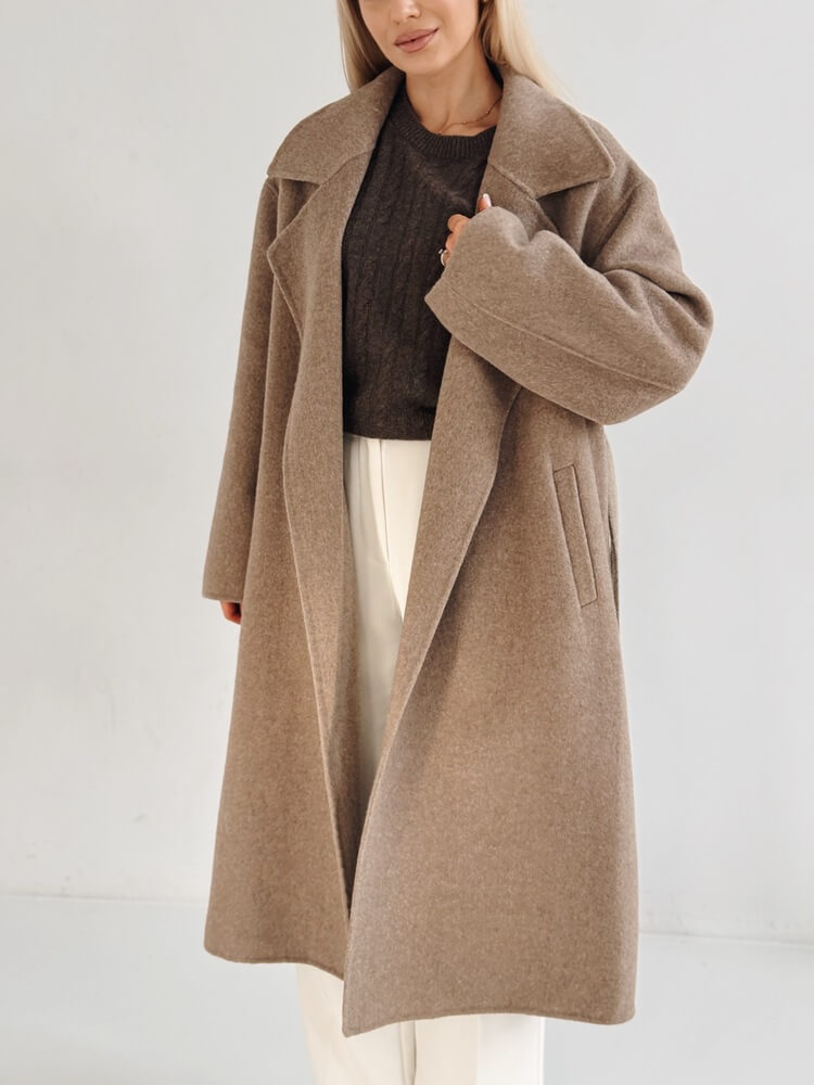 Wełniany płaszcz Carette – taupe - obrazek 17